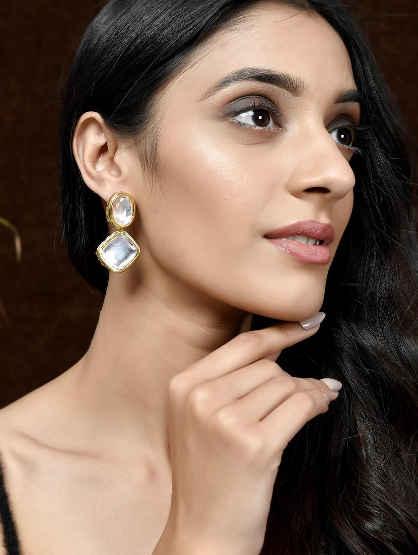 gold brass drop earring - 18381834 - Standard Image - 3