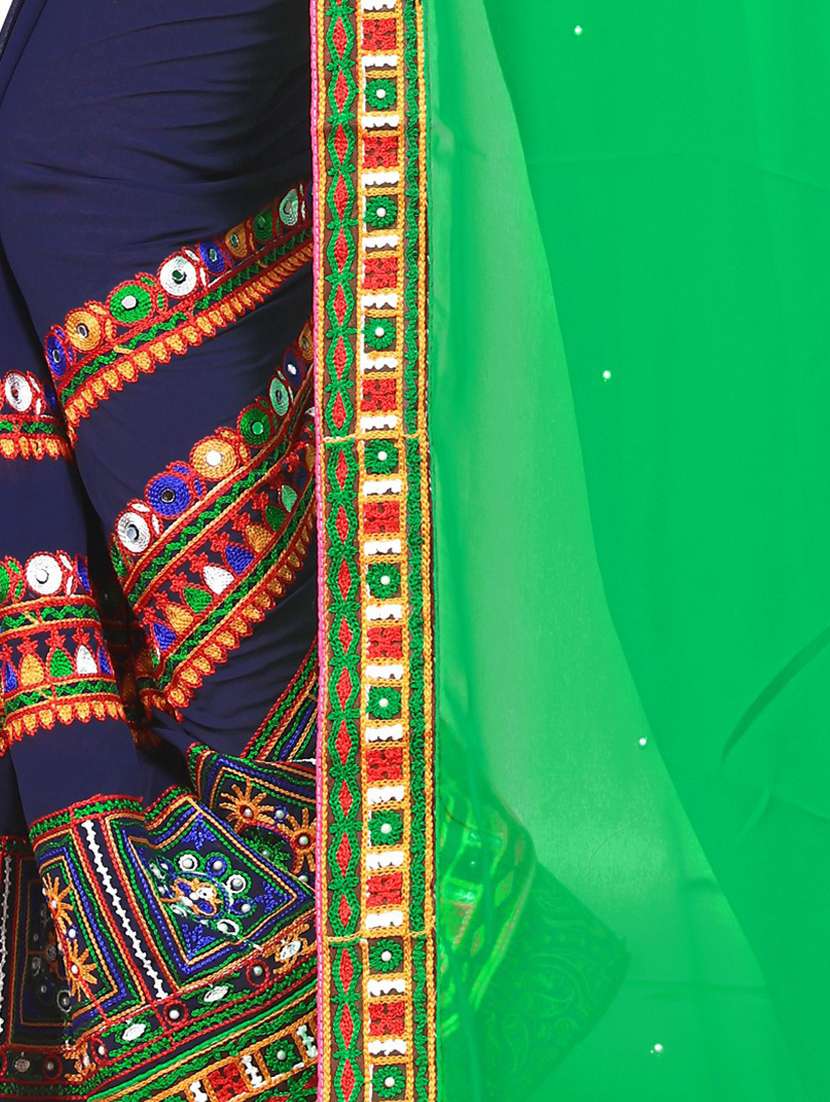 women's solid with work green colored saree with blouse - 18382033 -  Standard Image - 3