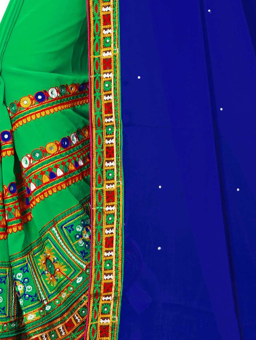 women's solid with work royal blue colored saree with blouse - 18382041 -  Standard Image - 3