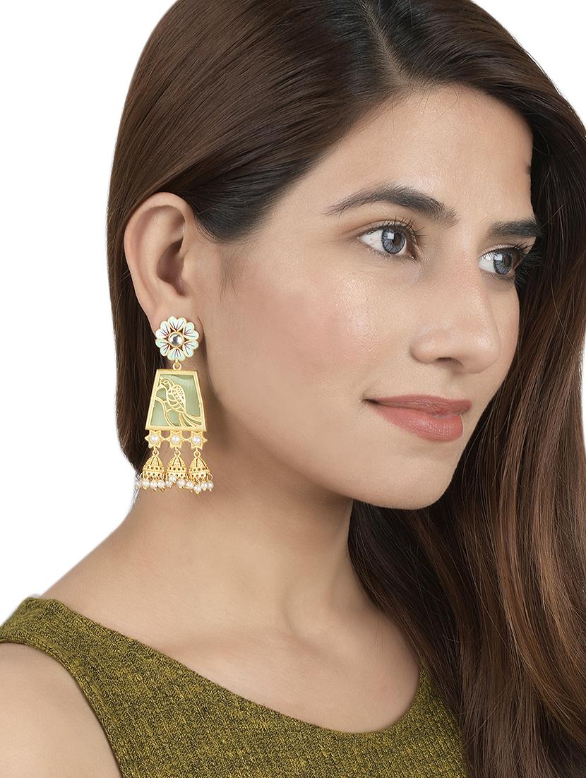 gold brass drop earring - 18382469 - Standard Image - 3