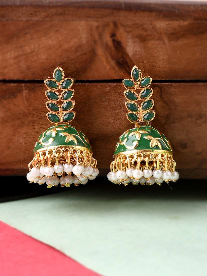 green brass jhumka earring