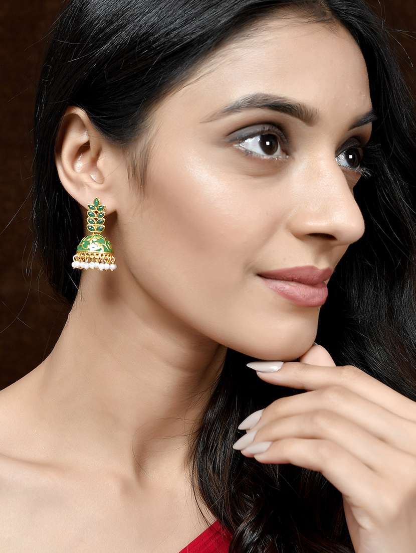 green brass jhumka earring - 18382633 -  Standard Image - 3