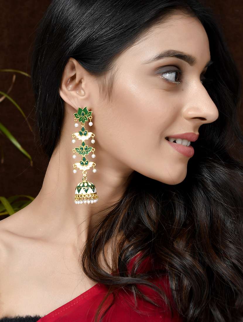 green brass jhumka earring - 18382690 -  Standard Image - 3