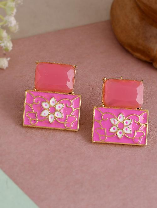 pink brass studs earring - 18382697 - Standard Image - 0