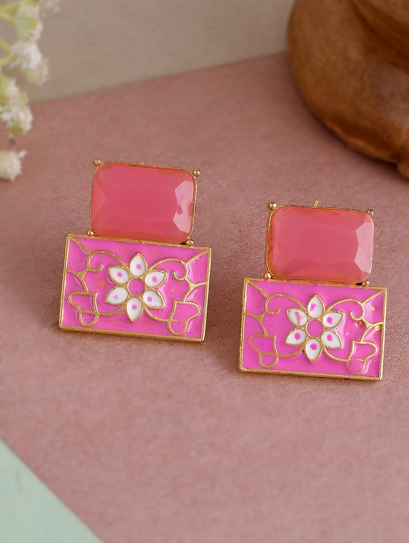 pink brass studs earring - 18382697 - Zoom Image - 0
