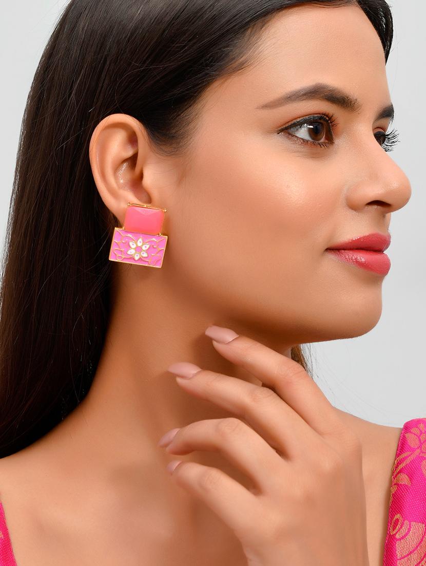pink brass studs earring - 18382697 - Standard Image - 3