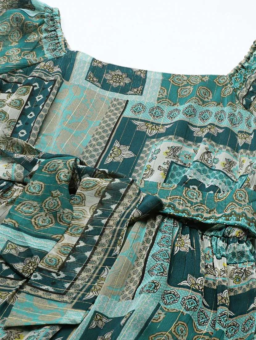 Women Printed Square Neck Tiered Dress