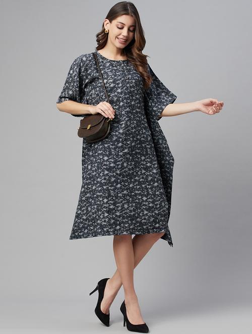 round neck printed kaftan dress - 18382724 - Standard Image - 0