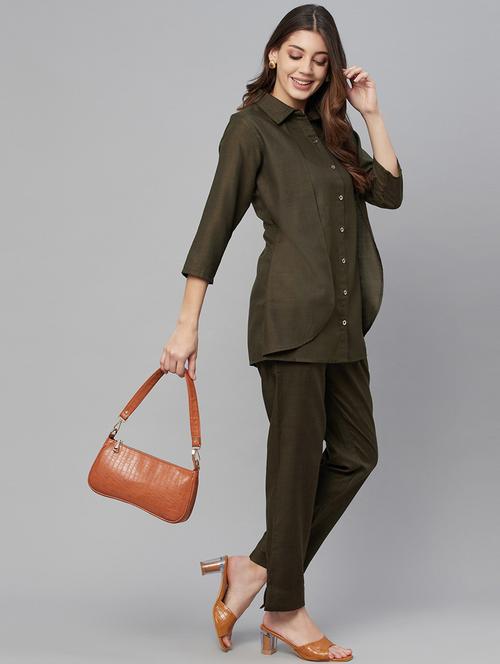 button up solid top and trouser set - 18382728 -  Standard Image - 0