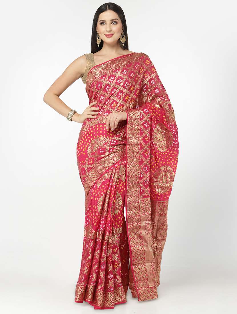 red bandhani saree with blouse