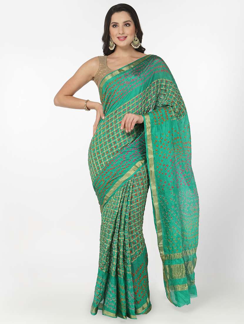 green bandhani saree with blouse