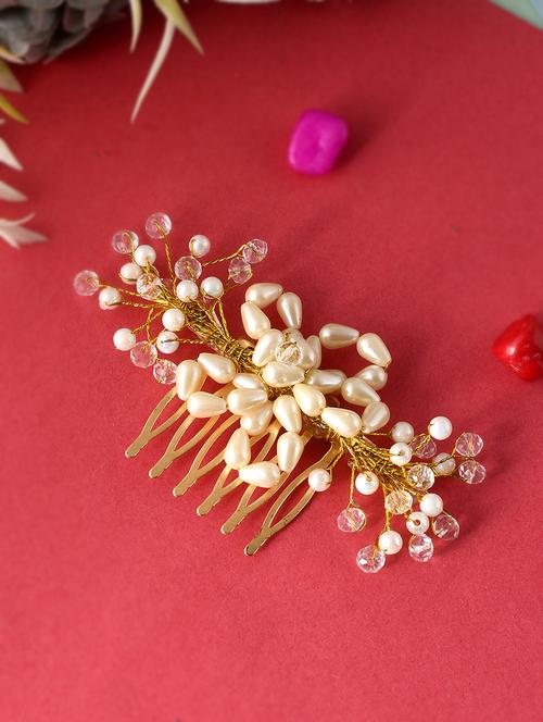 orange & gold toned embellished hair comb pin - 18382867 - Standard Image - 0