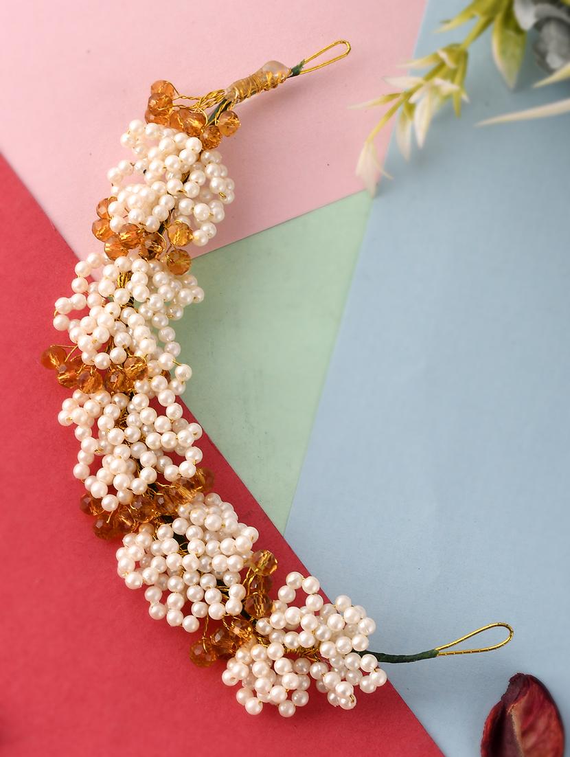 women gold & yellow colored handcrafted beaded hair tiara - 18382868 -  Zoom Image - 0