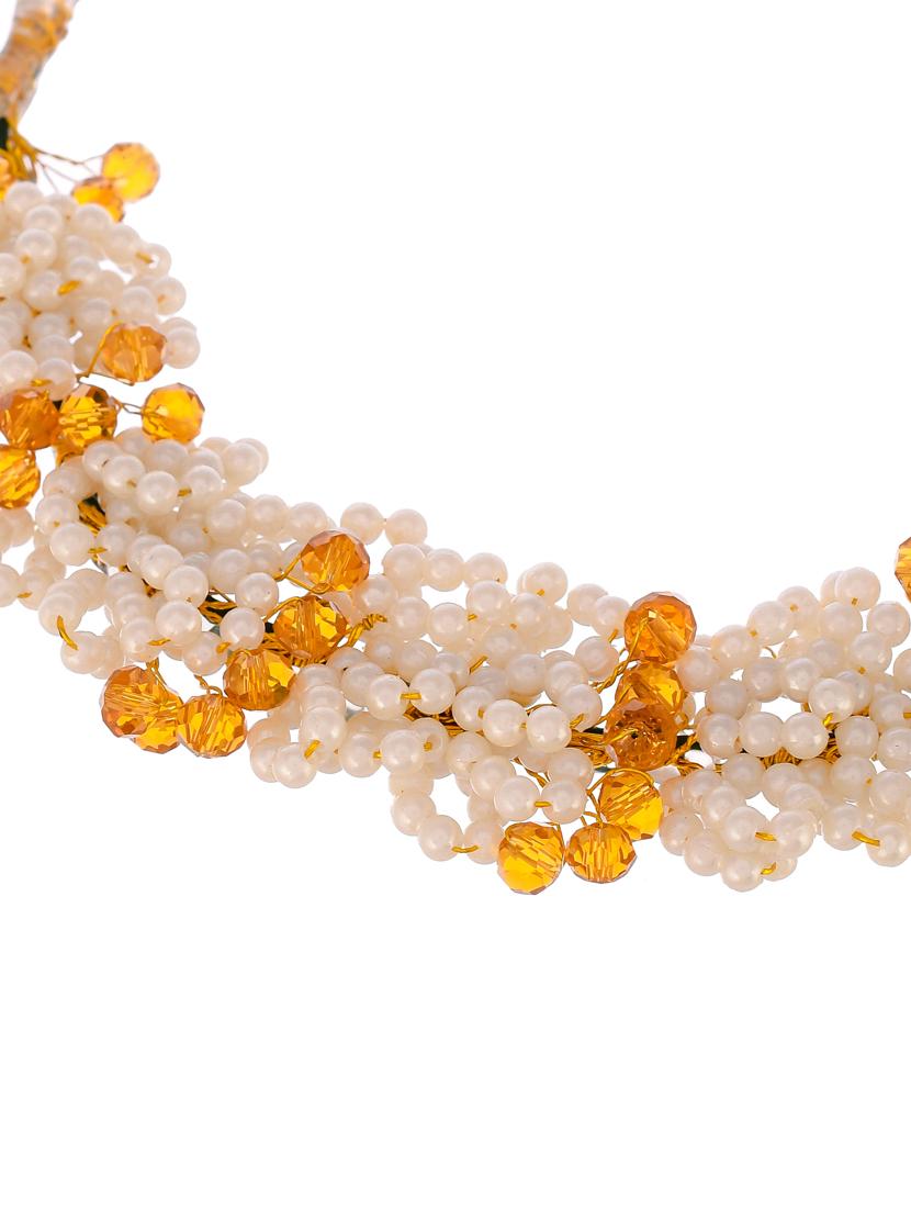 women gold & yellow colored handcrafted beaded hair tiara - 18382868 - Standard Image - 3