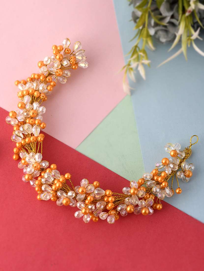 women gold & yellow colored handcrafted beaded hair tiara - 18382870 - Zoom Image - 0