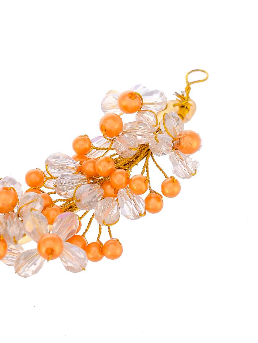 women gold & yellow colored handcrafted beaded hair tiara - 18382870 - Standard Image - 3