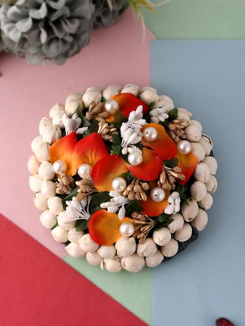 orange & white embellished handcrafted beaded hair bun cover - 18382876 - Standard Image - 0