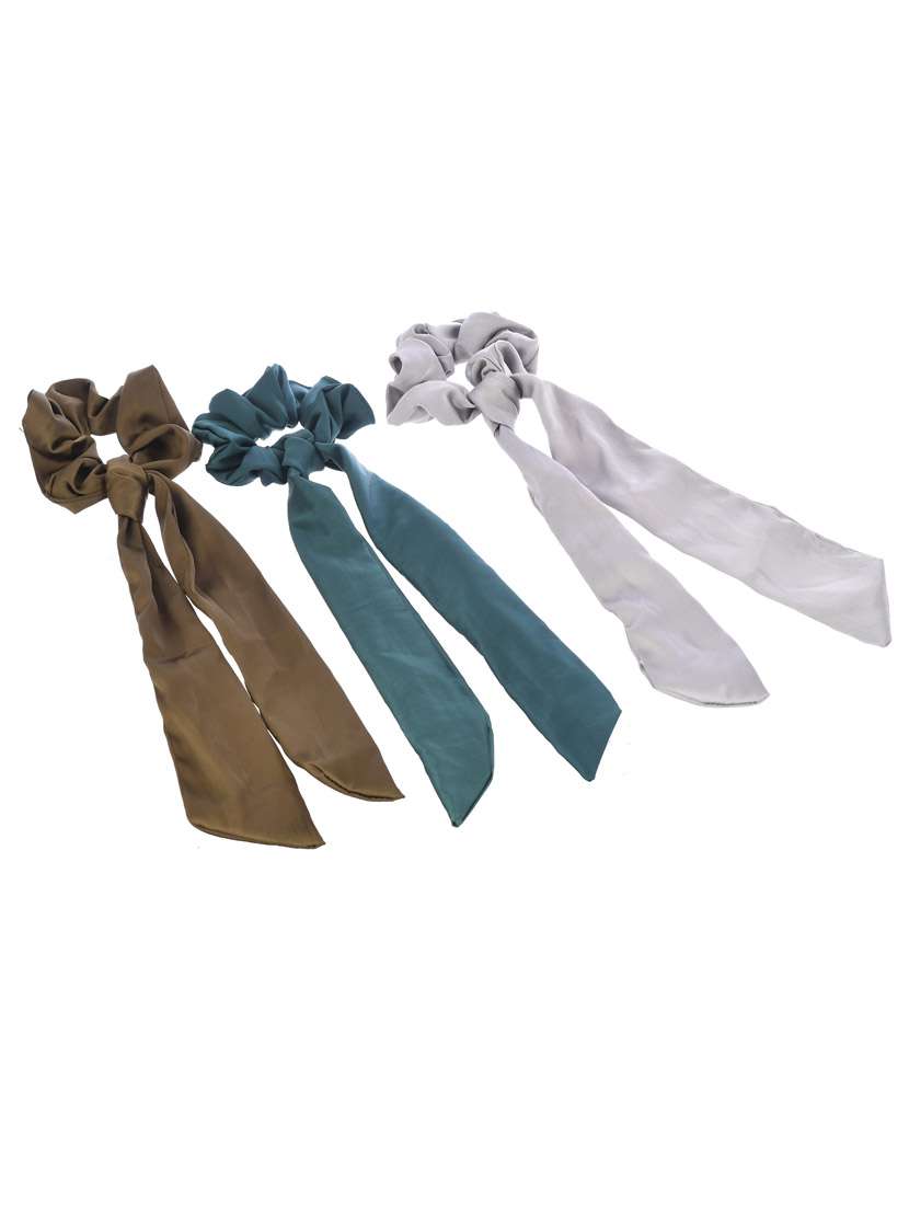 Multicolored Set Of 3 Scarf Hair Scrunchies Ponytail Holders