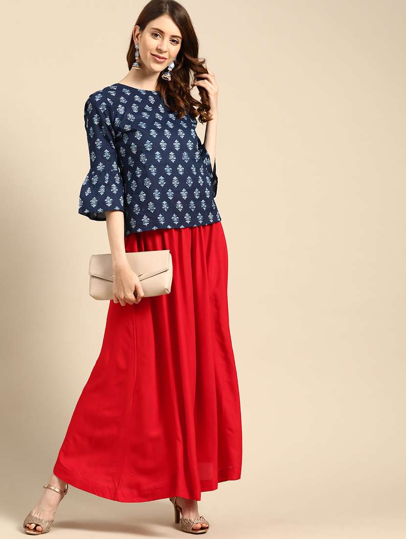 red rayon flared palazzo - 18383053 -  Standard Image - 3