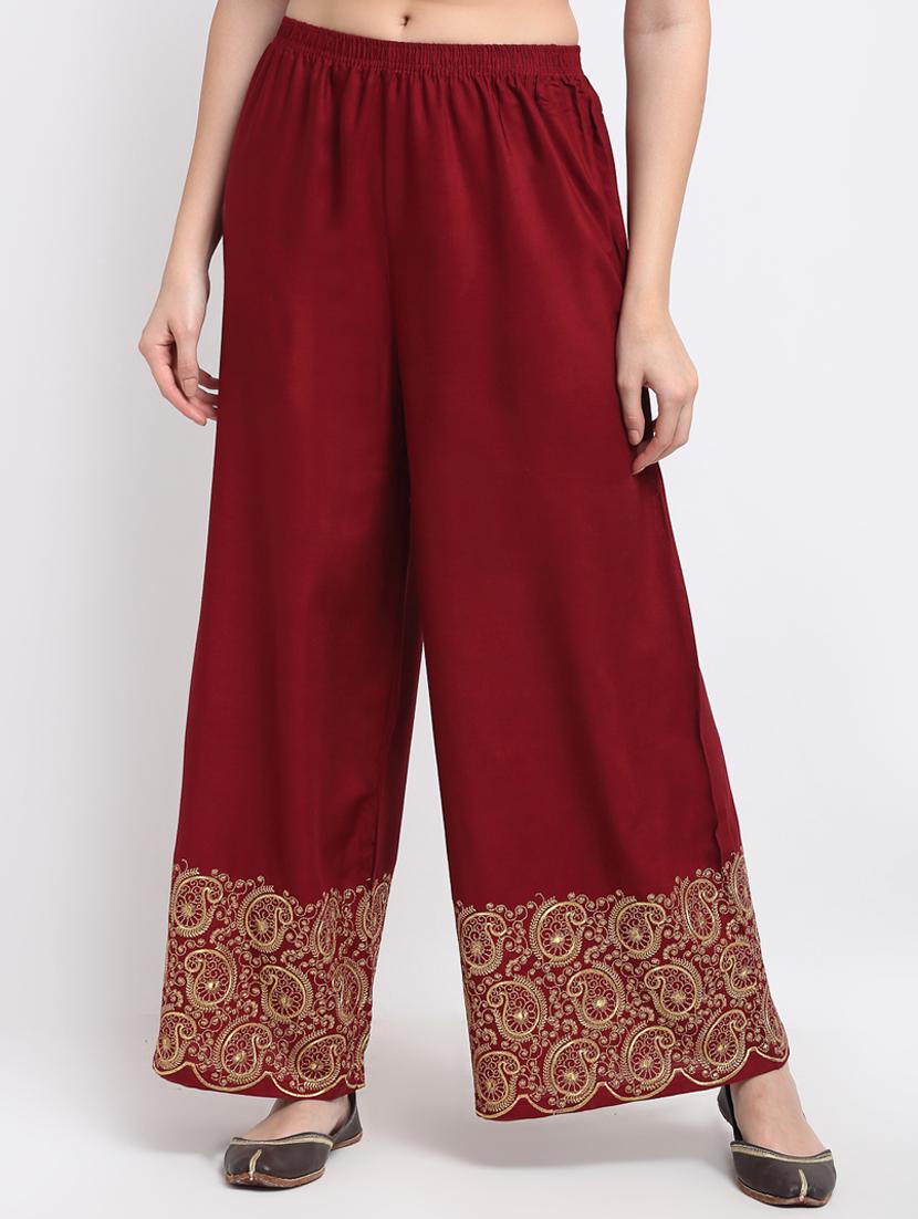maroon rayon flared palazzo - 18383073 - Zoom Image - 0