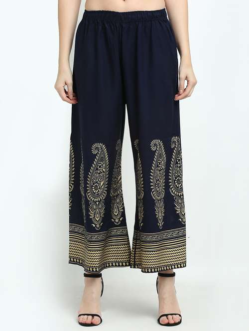 navy rayon flared palazzo - 18383074 - Standard Image - 0