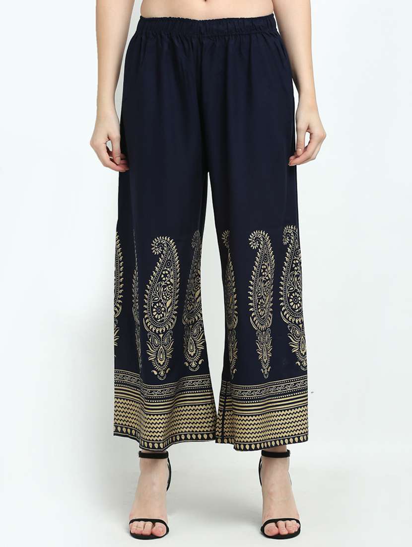 navy rayon flared palazzo - 18383074 - Zoom Image - 0