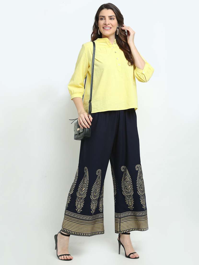 navy rayon flared palazzo - 18383074 - Standard Image - 3