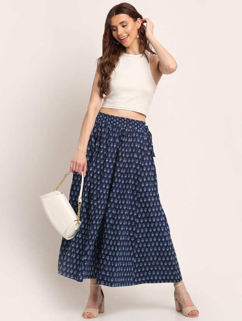 navy cotton flared palazzo - 18383083 - Standard Image - 3