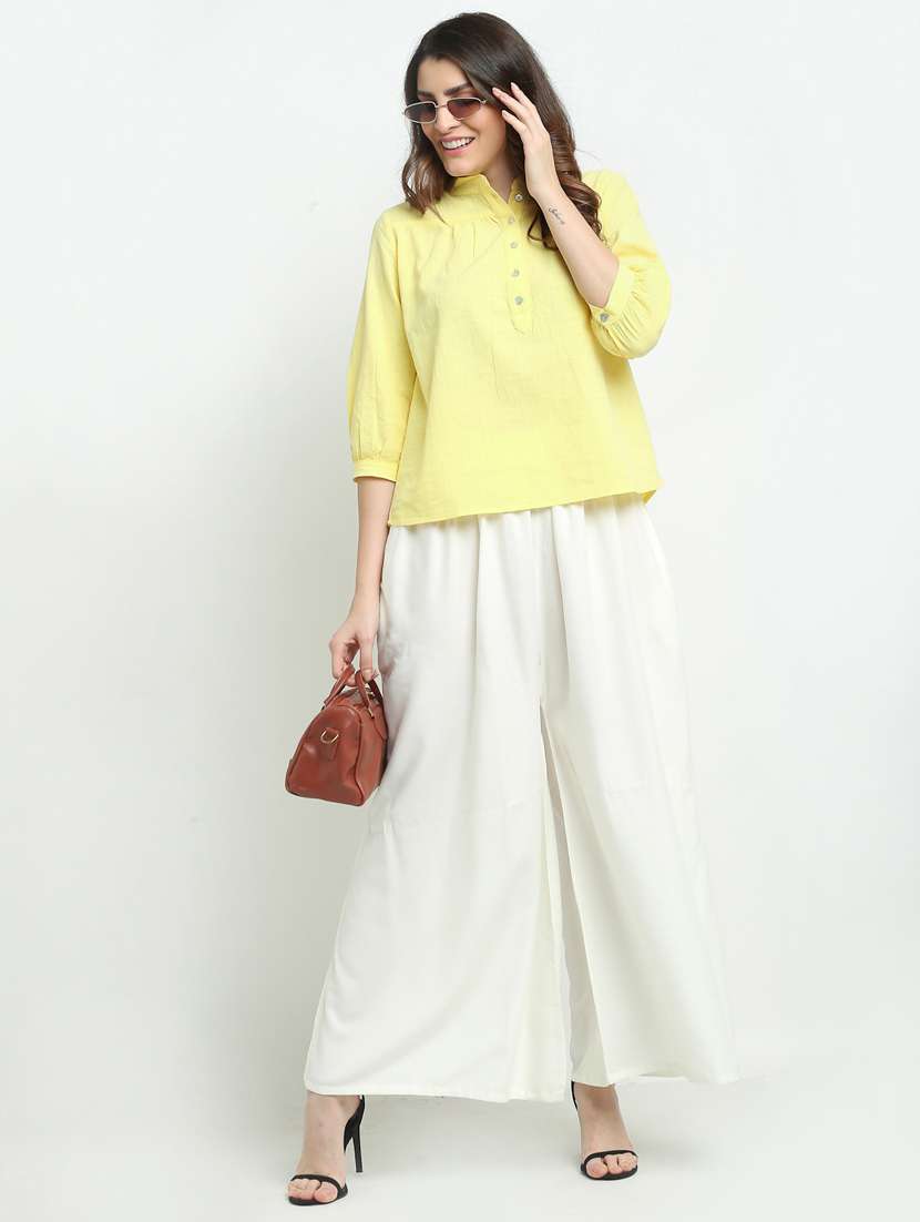 offwhite rayon flared palazzo - 18383090 -  Standard Image - 3