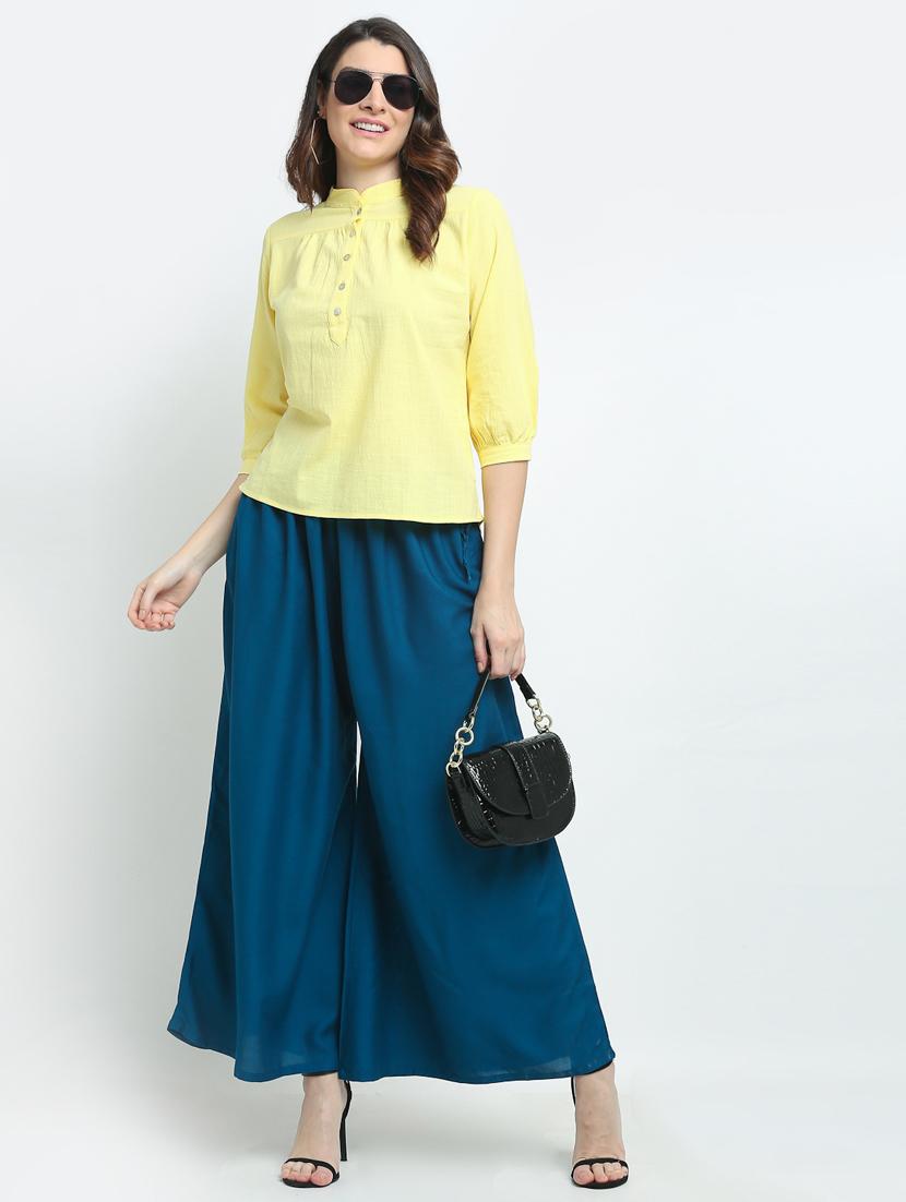 blue solid flared palazzo - 18383097 - Standard Image - 3