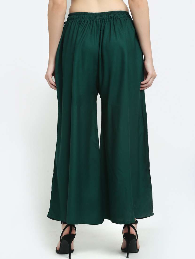 Green Solid Flared Palazzo - 18383100 -  Standard Image - 3