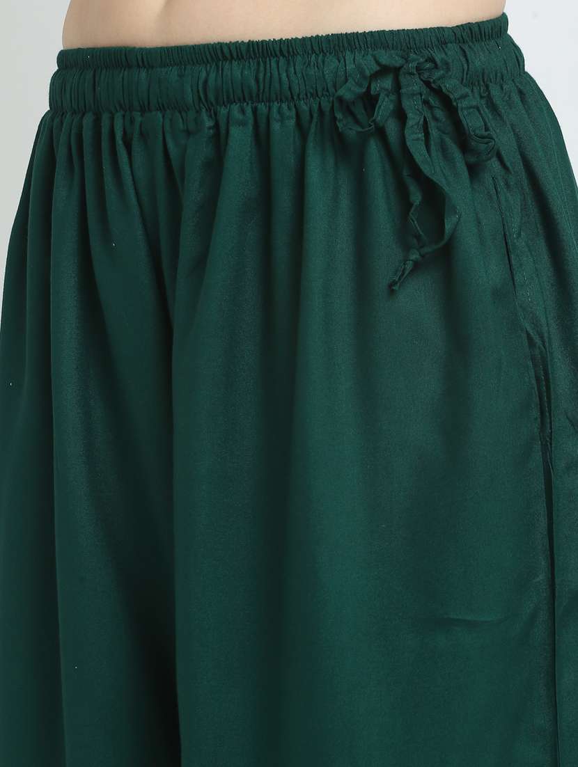Green Solid Flared Palazzo - 18383100 -  Standard Image - 5