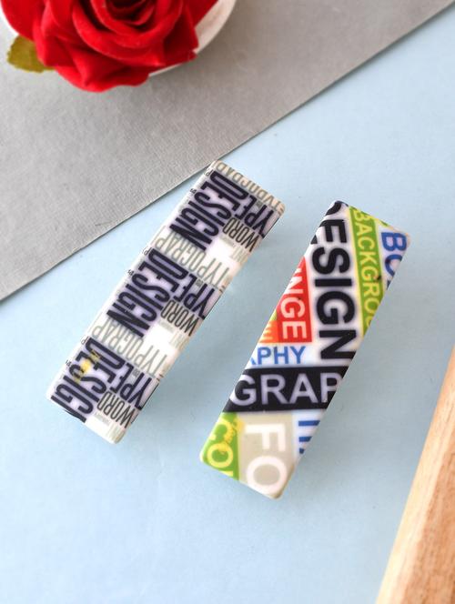 set of 2 multi colored printed geometrical french barette - 18383320 - Standard Image - 0