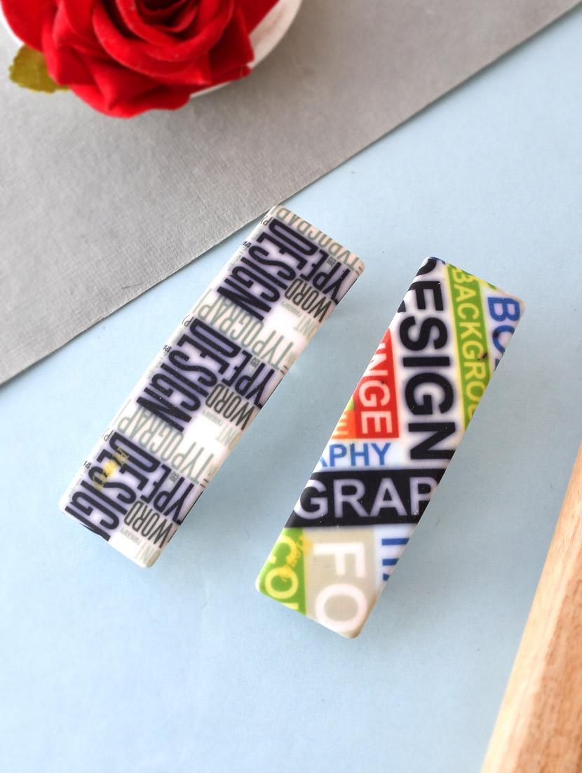 set of 2 multi colored printed geometrical french barette - 18383320 - Zoom Image - 0