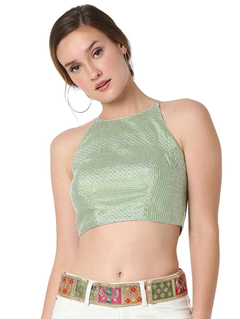 green dupion embroidered blouse