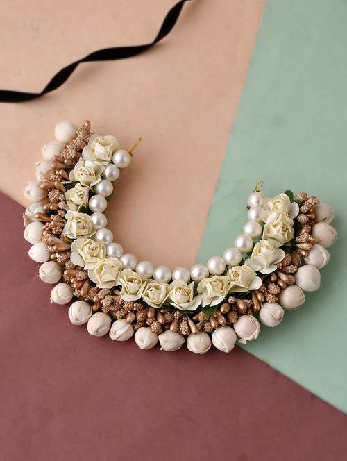 women cream & gold toned embellished hair accessory set - 18384161 -  Standard Image - 0