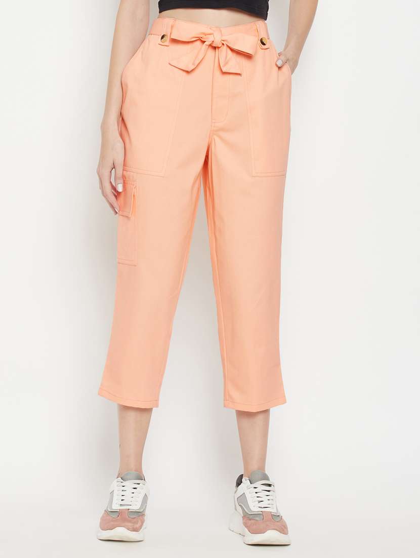 tie front solid cropped trouser - 18384478 -  Zoom Image - 0