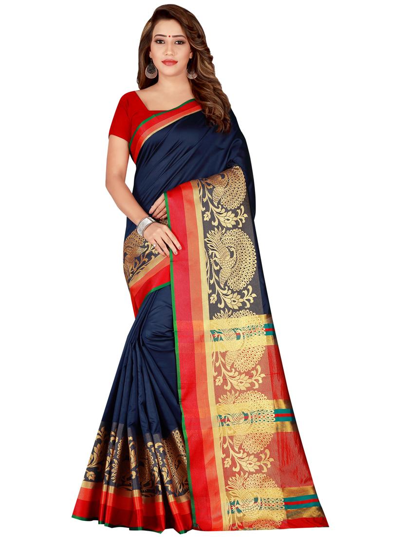 navy art silk banarasi saree - 18385464 - Zoom Image - 0