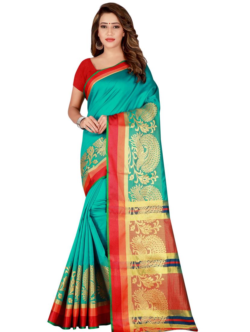solid banarasi saree with blouse - 18385465 - Zoom Image - 0