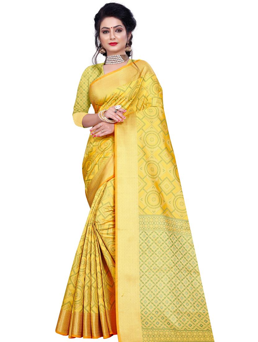 gold bandhani kanjivaram saree with blouse - 18385472 - Zoom Image - 0