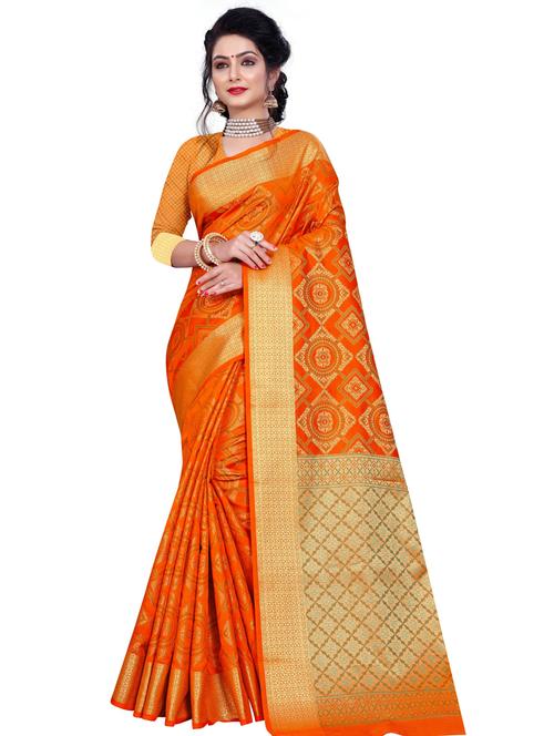 orange bandhani kanjivaram saree with blouse - 18385474 -  Standard Image - 0
