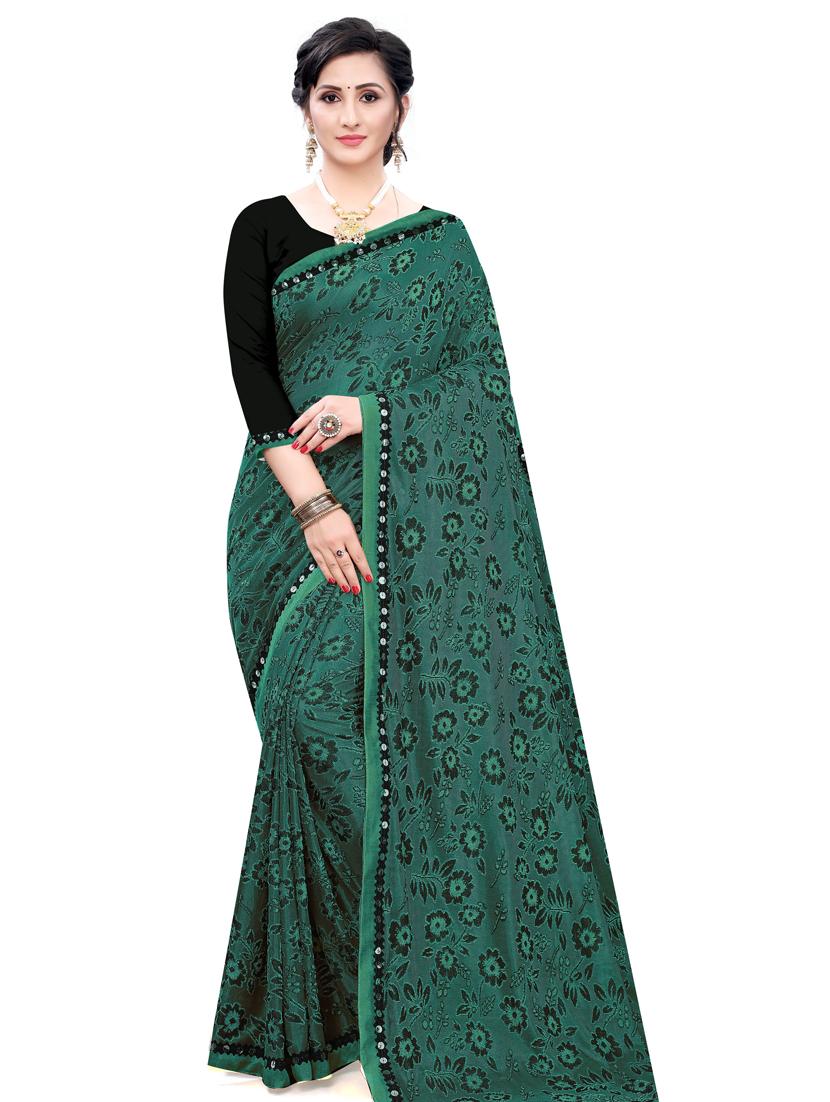 sky blue printed tant saree with blouse - 18385542 - Zoom Image - 0