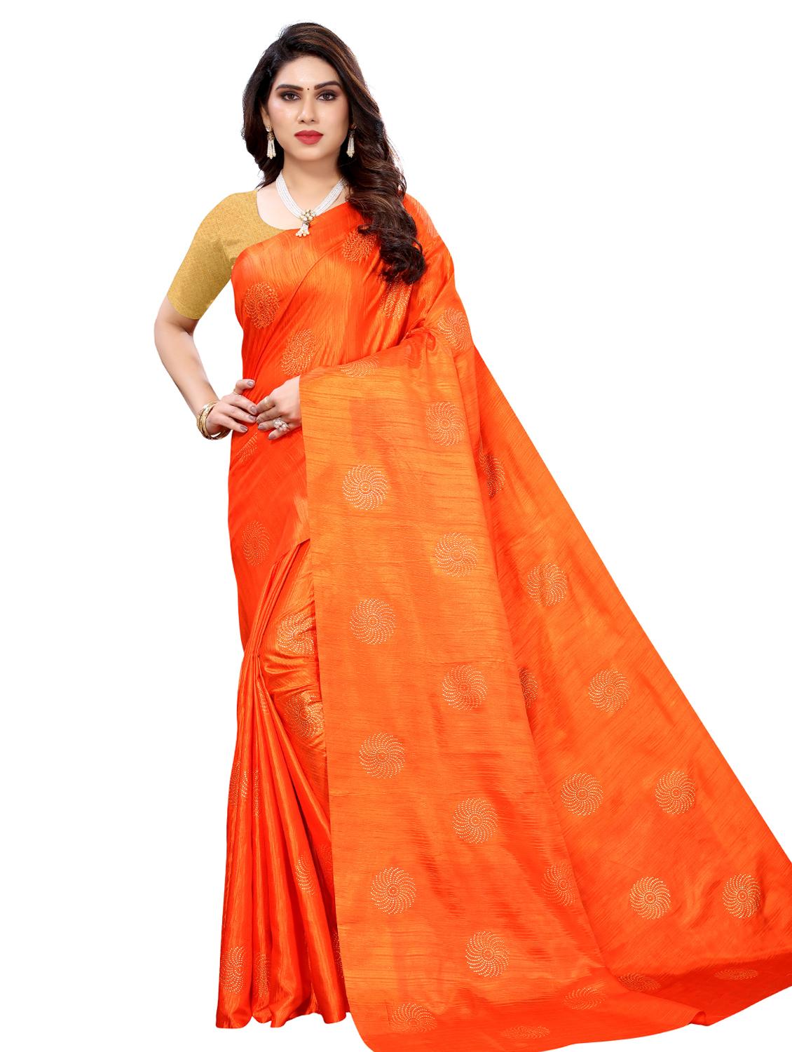 orange art silk printed saree with blouse - 18385607 - Zoom Image - 0