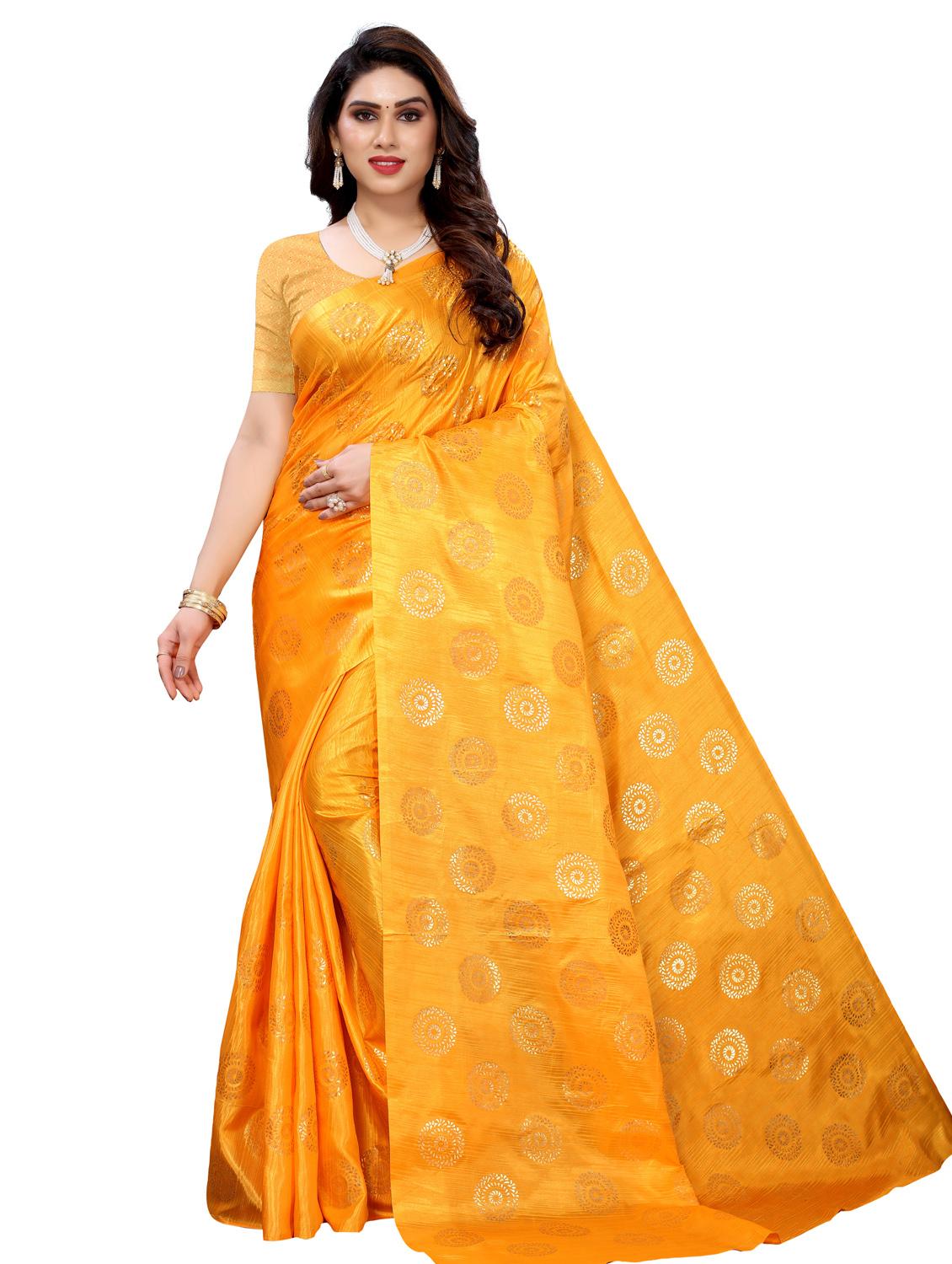 yellow art silk printed saree with blouse - 18385613 - Zoom Image - 0