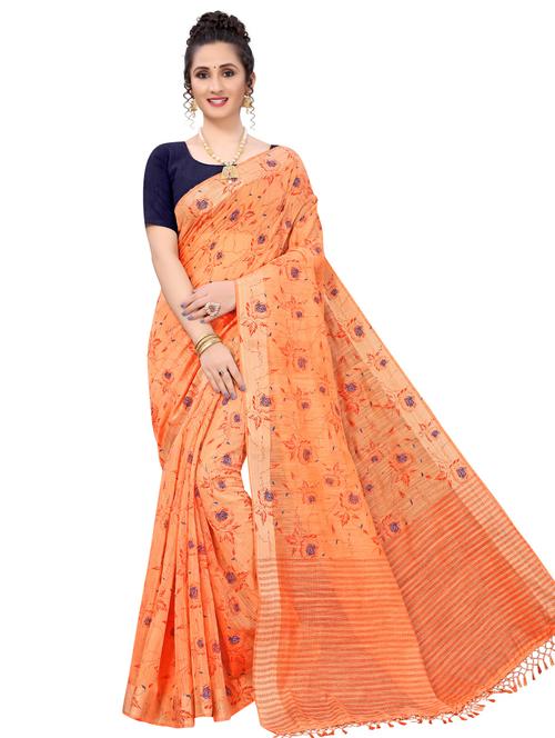 orange printed saree with blouse - 18385645 - Standard Image - 0