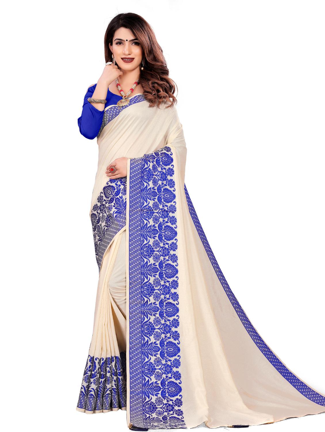 white art silk saree with blouse - 18385677 - Zoom Image - 0