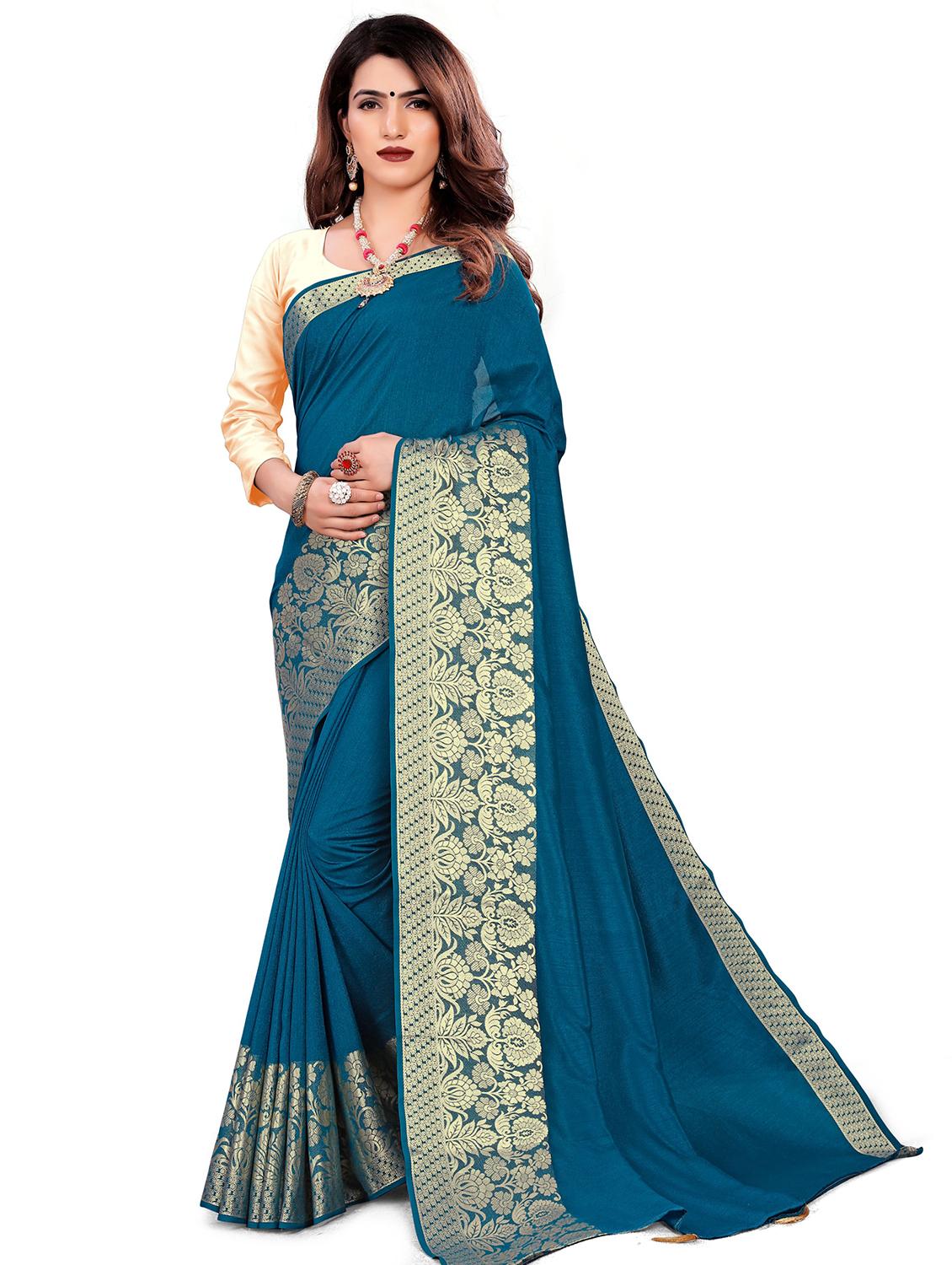 turquoise art silk saree with blouse - 18385678 - Zoom Image - 0