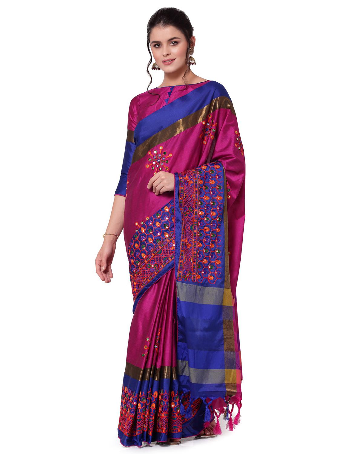 pink cotton silk embroidered saree with blouse - 18385747 - Zoom Image - 0