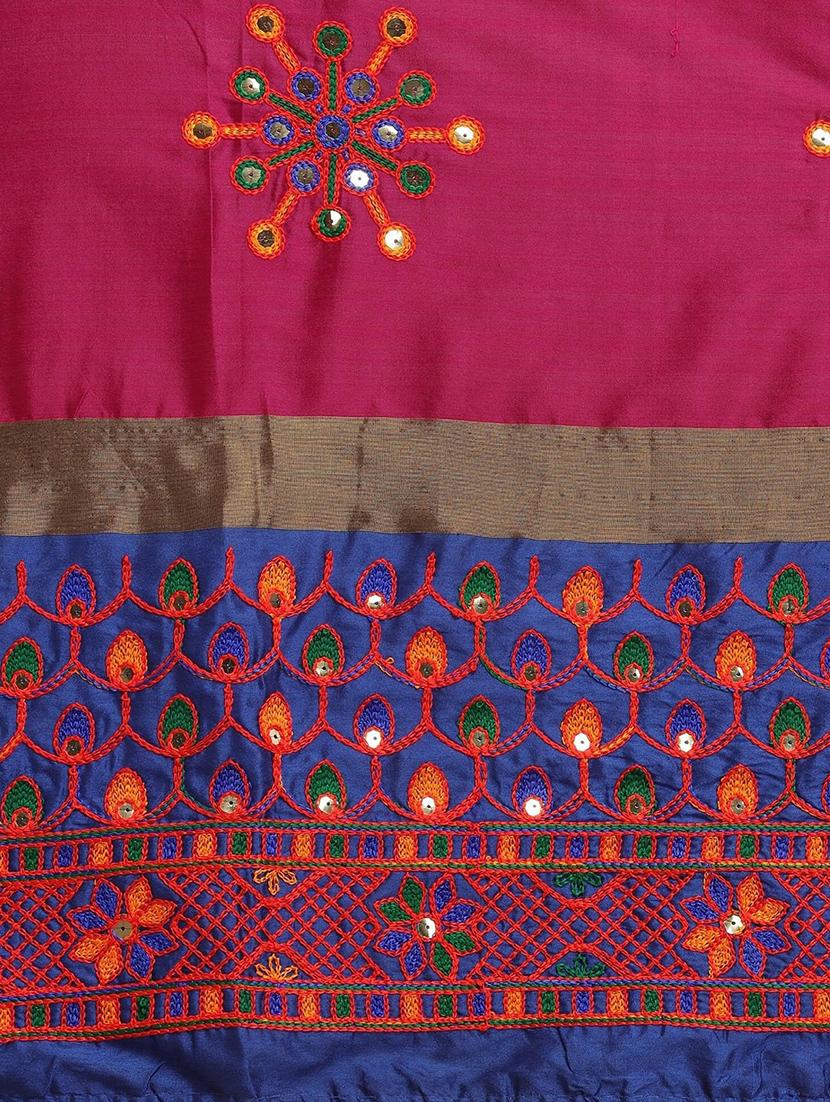pink cotton silk embroidered saree with blouse - 18385747 - Standard Image - 3