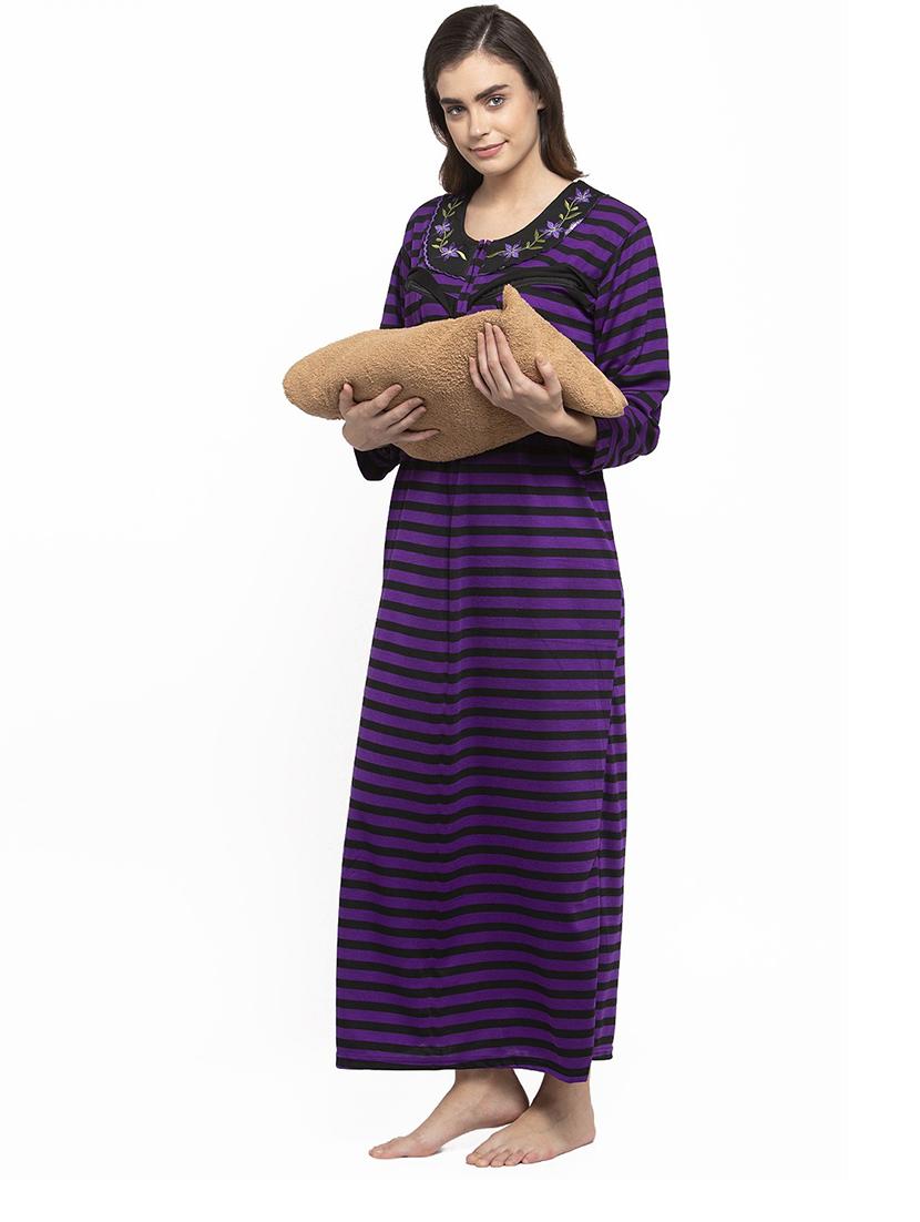 long sleeved printed nighty - 18385807 - Standard Image - 3